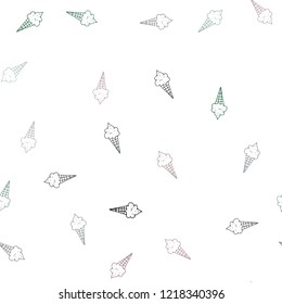 Light Blue, Green vector seamless texture with delicious ice-cream. Decorative design of ice-cream cones in doodle style. Pattern for ads of breakfast, lunch, dinner.