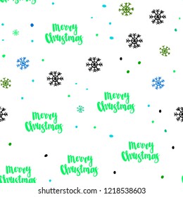 Light Blue, Green vector seamless pattern with christmas snowflakes. Modern geometrical abstract illustration with snowflakes. Pattern for design of window blinds, curtains.