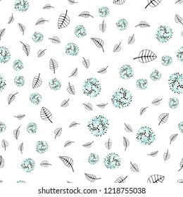 Light Blue, Green vector seamless elegant template with leaves, flowers. Leaves, flowers in doodle style on white background. Pattern for trendy fabric, wallpapers.