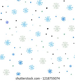 Light Blue, Green vector seamless template with ice snowflakes. Shining colorful illustration with snow in christmas style. Pattern for design of window blinds, curtains.