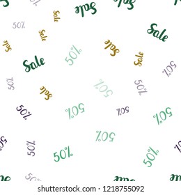 Light Blue, Green vector seamless pattern with 50 percentage signs. Gradient illustration with discount signs on white backdrop. Backdrop for mega promotions, discounts.