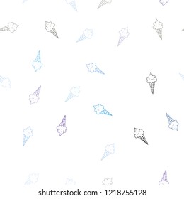 Light Blue, Green vector seamless pattern with cold ice-cream. Decorative design of ice-cream cones in doodle style. Doodle design for your business advert of cafes.