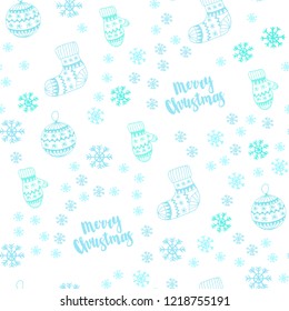 Light Blue, Green vector seamless background with xmas snowflakes, balls, socks, mittens. Glitter abstract illustration with gradient. Design for wallpaper, fabric makers.
