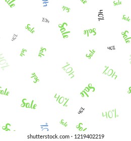 Light Blue, Green vector seamless cover with symbols of 40 % sales. Abstract illustration with colorful gradient symbols of sales. Backdrop for super sales on Black Friday.