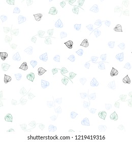 Light Blue, Green vector seamless natural background with leaves. New colorful illustration in doodle style with leaves. Pattern for design of window blinds, curtains.