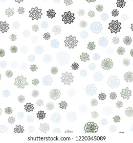 Light Blue, Green vector seamless texture with colored snowflakes. Modern geometrical abstract illustration with crystals of ice. Design for textile, fabric, wallpapers.