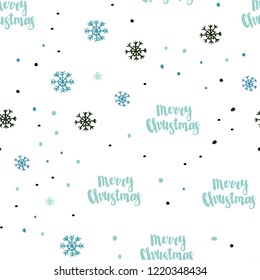 Light Blue, Green vector seamless cover with beautiful snowflakes. Colorful decorative design in xmas style with snow. Pattern for trendy fabric, wallpapers.