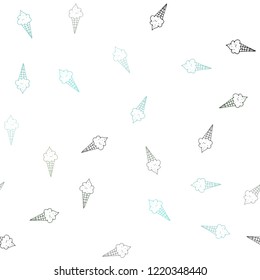 Light Blue, Green vector seamless background with ice-cream cones. Decorative illustration with ice-cream on abstract template. Pattern for ad, booklets, leaflets of restaurants.