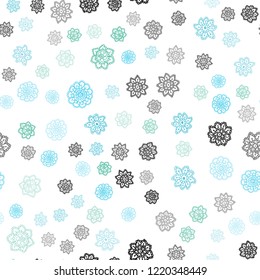 Light Blue, Green vector seamless template with ice snowflakes. Shining colored illustration with snow in christmas style. Design for textile, fabric, wallpapers.