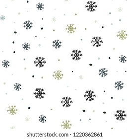 Light Blue, Green vector seamless pattern with christmas snowflakes. Shining colorful illustration with snow on abstract template. Pattern for design of window blinds, curtains.