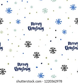 Light Blue, Green vector seamless texture with colored snowflakes. Glitter abstract illustration with crystals of ice. Pattern for trendy fabric, wallpapers.