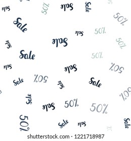 Light Blue, Green vector seamless pattern with 50 percentage signs. Shining colorful illustration with isolated selling prices. Backdrop for super sales on Black Friday.