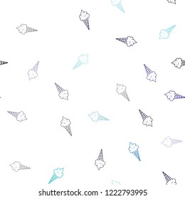 Light Blue, Green vector seamless pattern with cold ice-cream. Illustration with set of delicious sweet ice-cream cones. Template of a black hot beverage in a cafe.