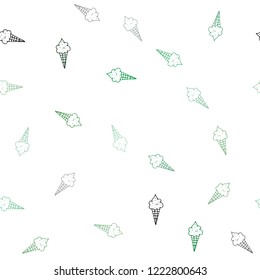 Light Blue, Green vector seamless template with tasty ice-cream. Decorative illustration with ice-cream on abstract template. Doodle design for your business advert of cafes.