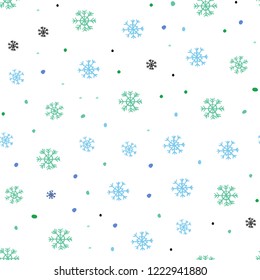 Light Blue, Green vector seamless cover with beautiful snowflakes. Colorful snowflakes with gradient on abstract background. Pattern for trendy fabric, wallpapers.