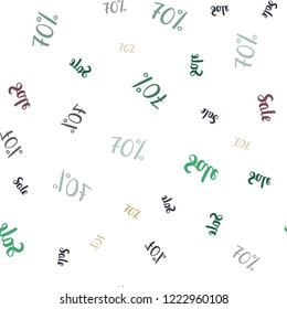 Light Blue, Green vector seamless cover with symbols of 70 % sales. Illustration with signs of sales on abstract template. Pattern for ads, posters, banners of sales.