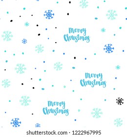 Light Blue, Green vector seamless background with xmas snowflakes. Shining colorful illustration with snow on abstract template. Pattern for trendy fabric, wallpapers.
