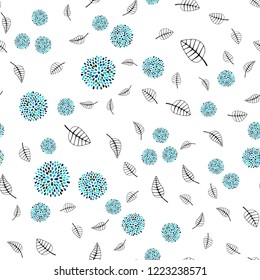 Light Blue, Green vector seamless natural background with leaves, flowers. Colorful doodles on white background. Design for textile, fabric, wallpapers.