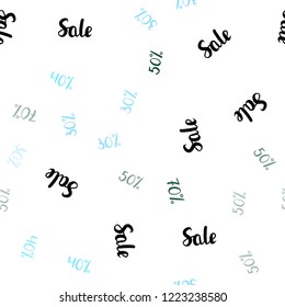 Light Blue, Green vector seamless texture with selling prices 30, 40, 50 %. Colorful set of  percentage signs in simple style. Backdrop for mega promotions, discounts.