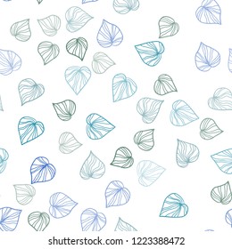 Light Blue, Green vector seamless abstract background with leaves. Glitter abstract illustration with doodles and leaves. Pattern for design of fabric, wallpapers.