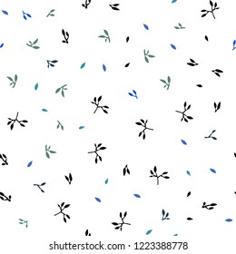 Light Blue, Green vector seamless natural artwork with leaves. Sketchy doodles with leaves on blurred background. Pattern for design of fabric, wallpapers.