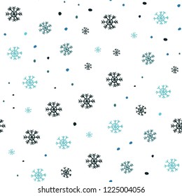 Light Blue, Green vector seamless layout with bright snowflakes. Shining colorful illustration with snow on abstract template. Template for business cards, websites.