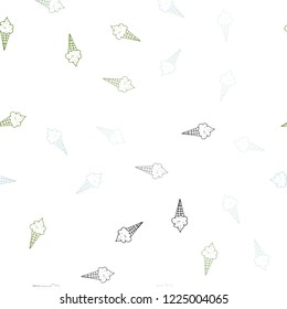 Light Blue, Green vector seamless background with ice-cream cones. Illustration with set of delicious sweet ice-cream cones. Template of a black hot beverage in a cafe.