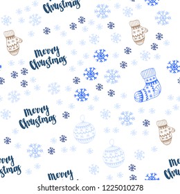 Light Blue, Green vector seamless layout with bright snowflakes, balls, socks, mittens. Colorful decorative design in xmas style. Design for wallpaper, fabric makers.