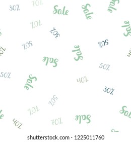 Light Blue, Green vector seamless cover with symbols of 30, 40, 50 % sales. Colorful set of  percentage signs in simple style. Backdrop for ads, leaflets of Black Friday.