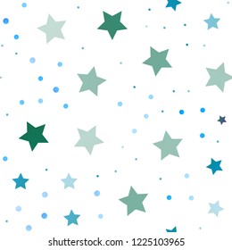 Light Blue, Green vector seamless pattern with christmas stars. Glitter abstract illustration with colored stars. The pattern can be used for new year ad, booklets.