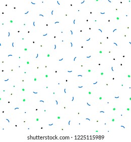 Light Blue, Green vector seamless cover with spots, lines. Modern abstract colorful illustration with spheres and lines. Design for textile, fabric, wallpapers.
