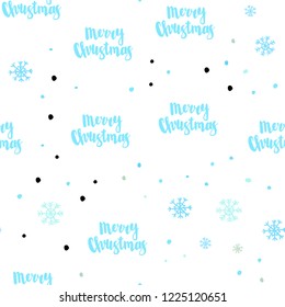 Light Blue, Green vector seamless texture with colored snowflakes. Colorful decorative design in xmas style with snow. Pattern for design of window blinds, curtains.