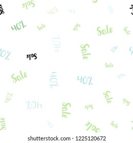 Light Blue, Green vector seamless background with 40 % signs of sales. Shining colorful illustration with isolated selling prices. Backdrop for mega promotions, discounts.