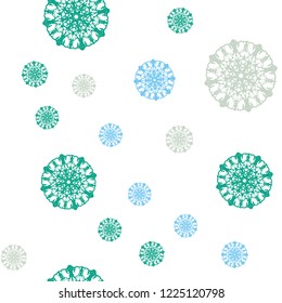 Light Blue, Green vector seamless layout with bright snowflakes. Shining colored illustration with snow in christmas style. Template for business cards, websites.
