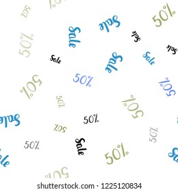 Light Blue, Green vector seamless background with 50 % signs of sales. Gradient illustration with discount signs on white backdrop. Pattern for ads, posters, banners of sales.