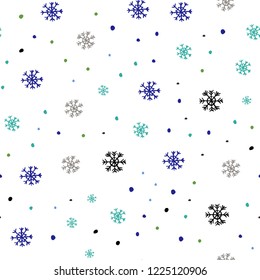 Light Blue, Green vector seamless layout with bright snowflakes. Glitter abstract illustration with crystals of ice. Pattern for design of fabric, wallpapers.