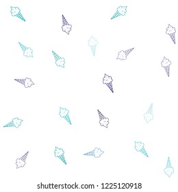 Light Blue, Green vector seamless template with tasty ice-cream. Illustration with set of delicious sweet ice-cream cones. Pattern for menu of cafes and restaurants.