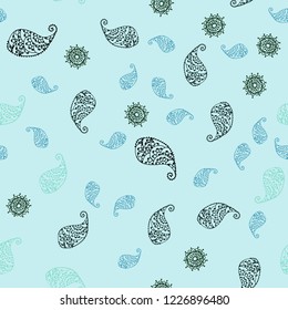 Light Blue, Green vector seamless natural background with leaves and flowers. Brand new colored illustration with leaves and flowers. Completely new template for your design.