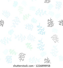 Light Blue, Green vector seamless elegant pattern with branches. Abstract illustration with leaves, branches in doodles style. Template for business cards, websites.