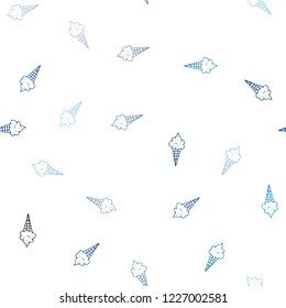 Light Blue, Green vector seamless template with tasty ice-cream. Decorative design of ice-cream cones in doodle style. Pattern for menu of cafes and restaurants.