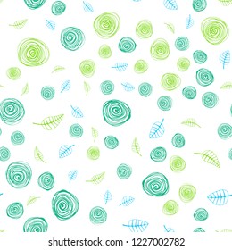 Light Blue, Green vector seamless doodle template with leaves and flowers. Creative illustration in blurred style with leaves, flowers. Design for textile, fabric, wallpapers.