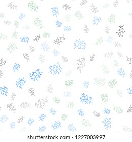 Light Blue, Green vector seamless abstract background with leaves, branches. Colorful abstract illustration with leaves in doodle style. Pattern for design of window blinds, curtains.