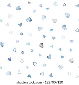 Light Blue, Green vector seamless cover with Shining hearts. Blurred decorative design in doodle style with hearts. Pattern for marriage gifts, congratulations.