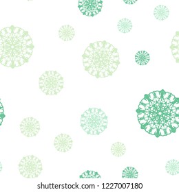 Light Blue, Green vector seamless background with xmas snowflakes. Modern geometrical abstract illustration with crystals of ice. Pattern for design of fabric, wallpapers.