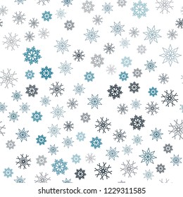 Light Blue, Green vector seamless background with xmas snowflakes. Snow on blurred abstract background with gradient. Trendy design for wallpaper, fabric makers.