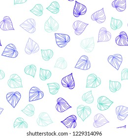 Light Blue, Green vector seamless natural artwork with leaves. Colorful abstract illustration with leaves in doodle style. Pattern for design of window blinds, curtains.