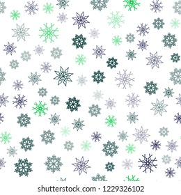 Light Blue, Green vector seamless pattern with christmas snowflakes. Blurred decorative design in xmas style with snow. Pattern for design of window blinds, curtains.