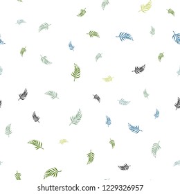 Light Blue, Green vector seamless abstract background with leaves. Blurred decorative design in Indian style with leaves. Pattern for trendy fabric, wallpapers.