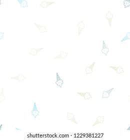 Light Blue, Green vector seamless template with tasty ice-cream. Glitter abstract sketch with ice-cream cones. Template of a black hot beverage in a cafe.