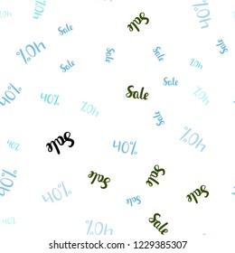 Light Blue, Green vector seamless texture with selling prices 40 %. Colorful set of  percentage signs in simple style. Template for season sales, shopping ads.